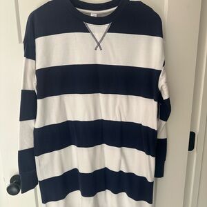 Old Navy Navy Blue and White Striped Crewneck Dress Sweatshirt